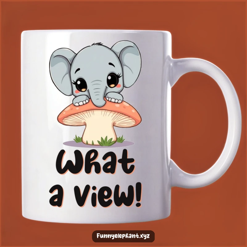 Funny Mushroom Elephant Mug: Curious Jumbo Eyes Peeking, Perfect Whimsical Gift