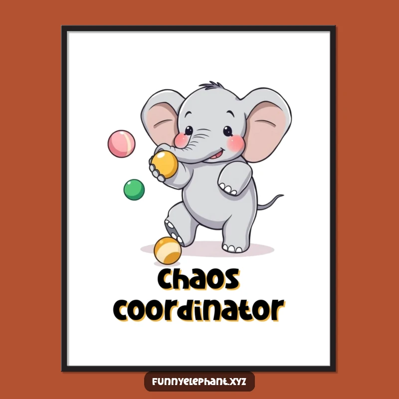 Instant Download Funny Clumsy Elephant Juggling Art Print - Gift