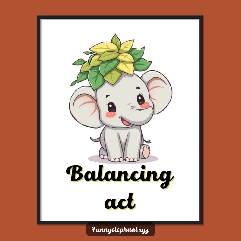 Funny Elephant Leaf Stack Digital Art: Whimsical Balance Art