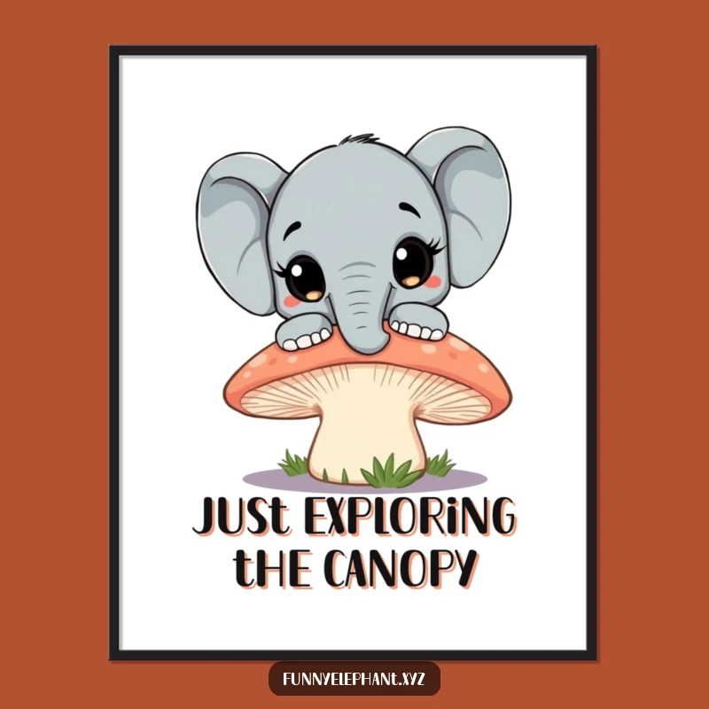 Funny Elephant Mushroom Digital Art: Curious Peek, Whimsical Instant Download Decor