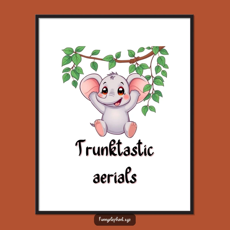Funny Elephant Vine Swing Digital Art - Instant Jungle Wall Decor