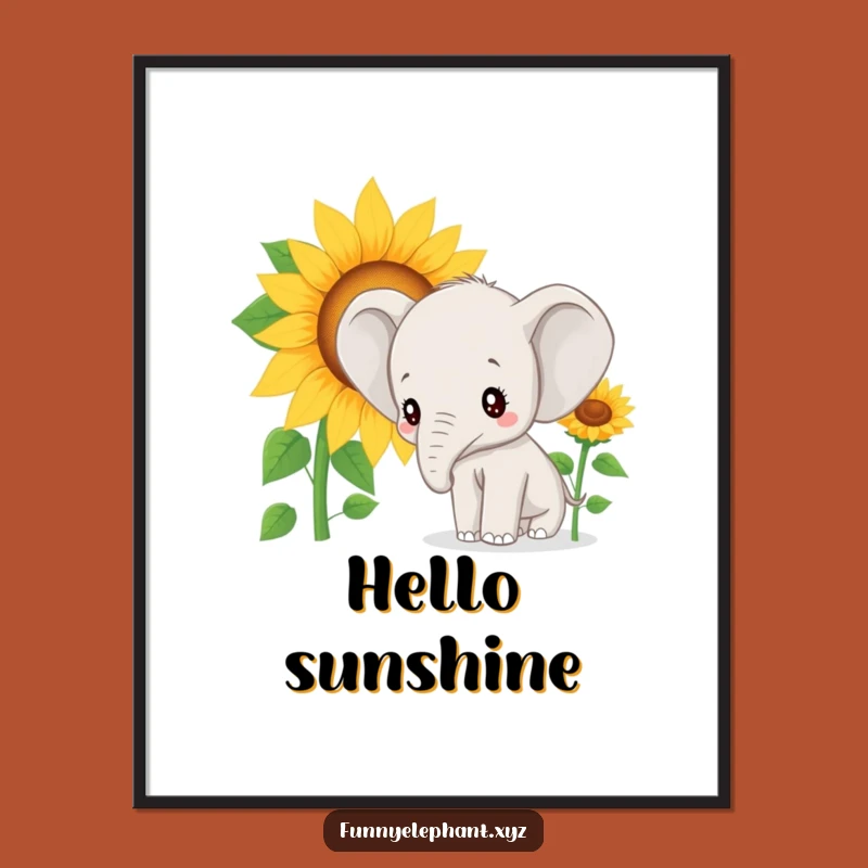 Funny Elephant Sunflower Digital Art: Whimsical Nature Decor