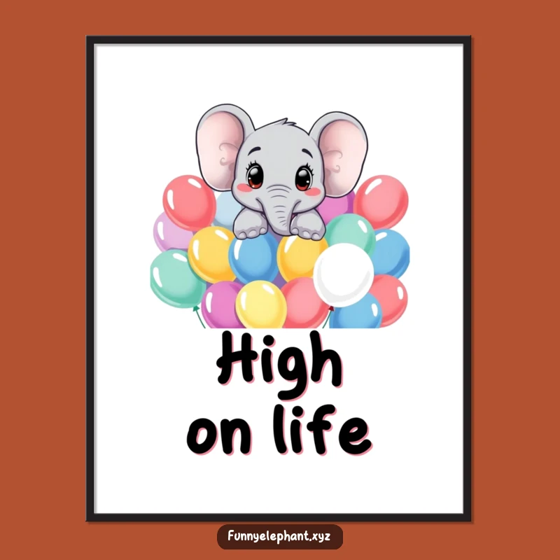 Instant Download Funny Curious Elephant Balloon Art Print - Gift