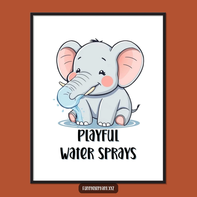 Funny Elephant Water Splash Digital Print - Instant Joyful Art
