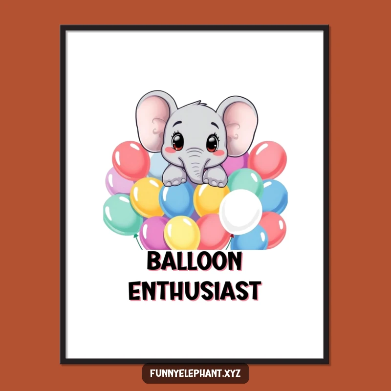 Funny Curious Elephant Balloon Poster - Expressive Wall Art Gift