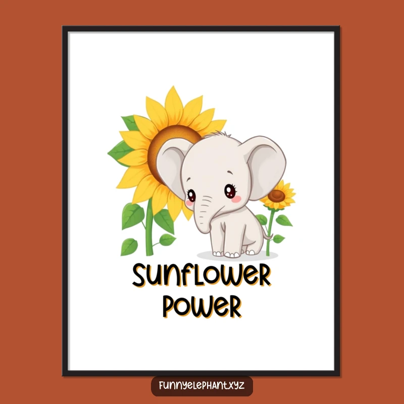 Funny Elephant Sunflower Poster: Whimsical Nature Art
