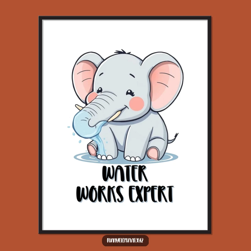 Funny Elephant Water Splash Poster - Joyful Plump Trunk Art Print