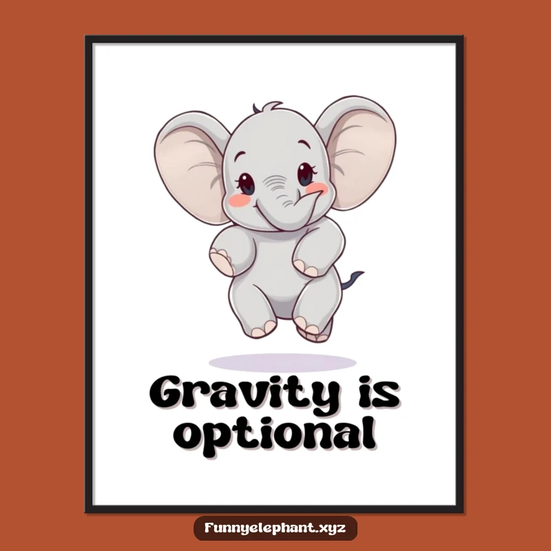 Funny Elephant Jump Poster: Ears Like Wings Art, Uplifting Wall Decor