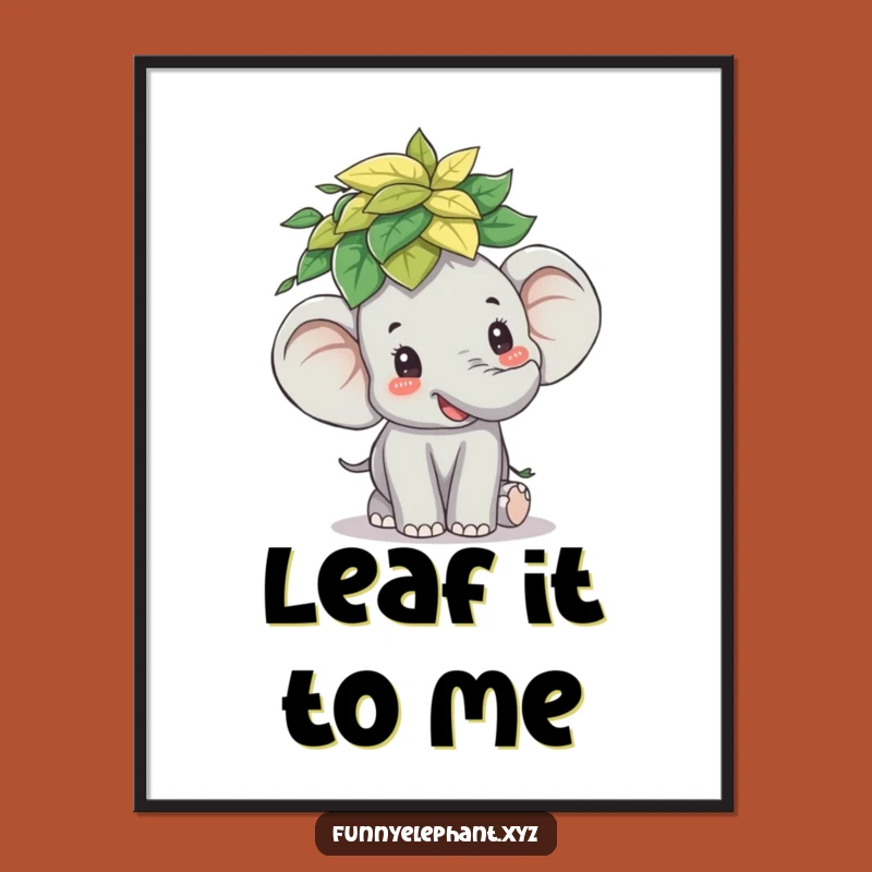 Funny Elephant Leaf Stack Poster: Whimsical Balance Art