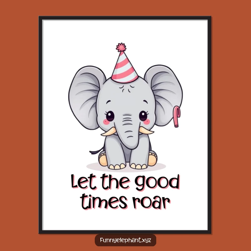 Funny Party Elephant Poster: Birthday Hat & Horn Art, Festive Decor