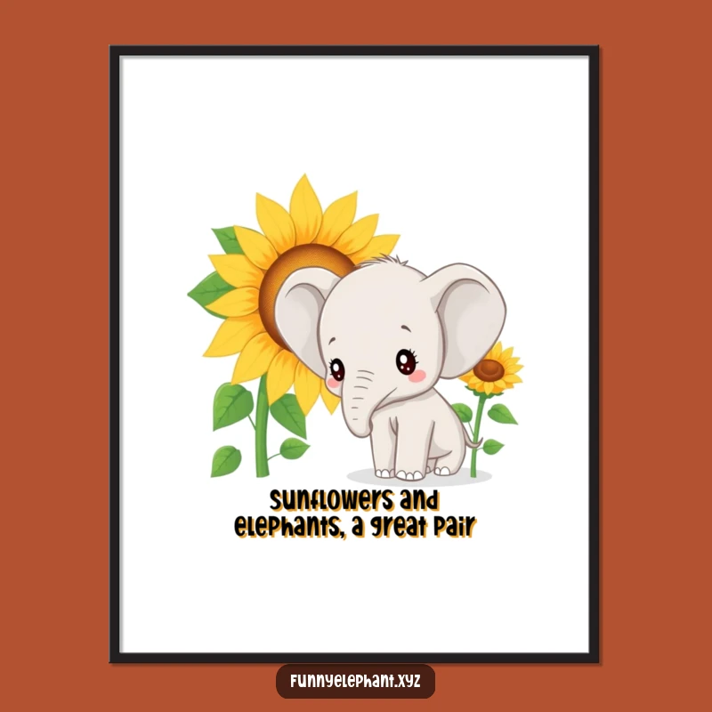 Funny Free Printable Wall Art: Curious Elephant Sunflower, Whimsical Downloadable Decor