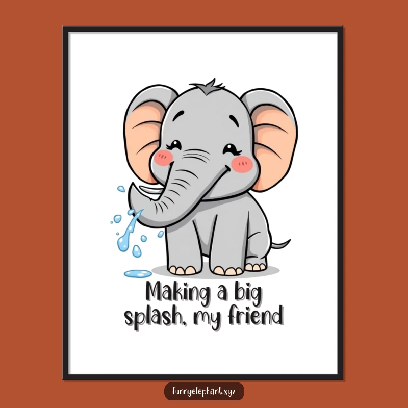 Funny Free Printable Wall Art: Playful Elephant Splash, Whimsical Downloadable Decor