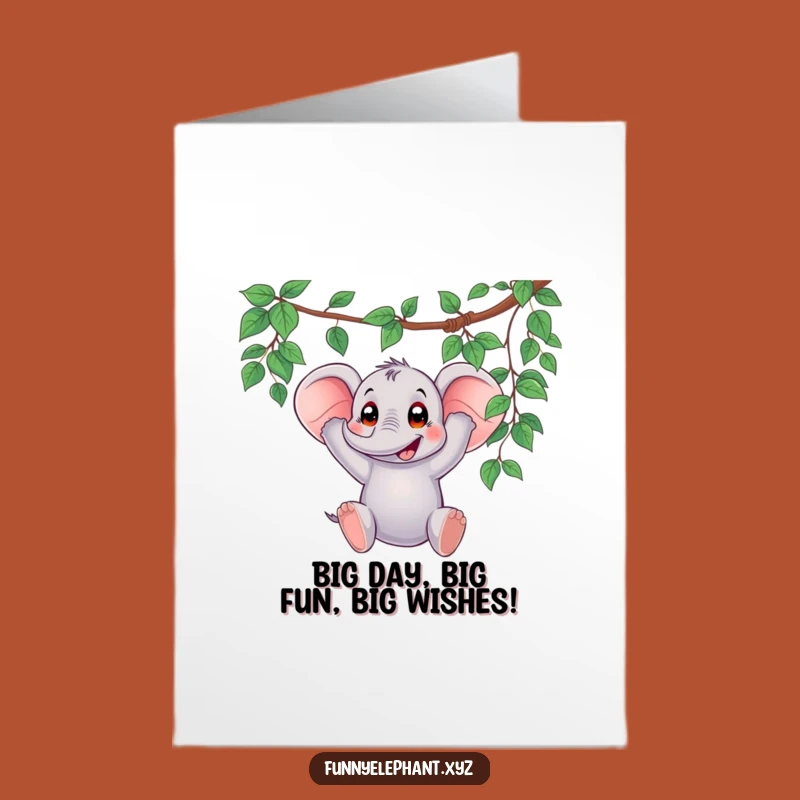 Free Printable Birthday Card: Funny Elephant Vine Swing, Surprise Gift!