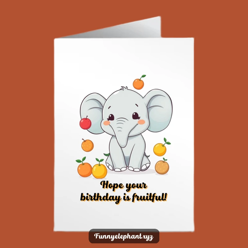 Free Printable Birthday Card: Juggling Elephant Fruits, Funny Gift!
