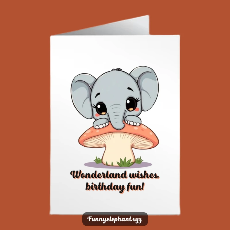 Free Printable Birthday Card: Curious Elephant Mushroom Peek - Funny Downloadable Gift