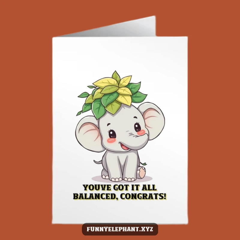Free Printable Congrats Card: Silly Elephant Leaves, Joyful Downloadable Art