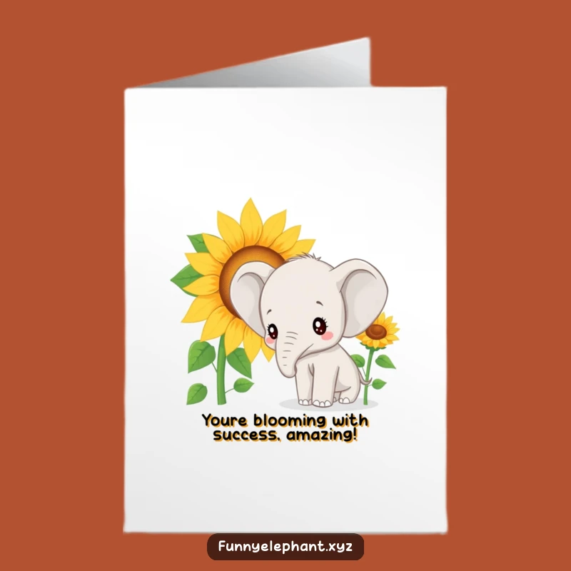 Free Printable Congrats Card: Curious Elephant Sunflower, Joyful Downloadable Art
