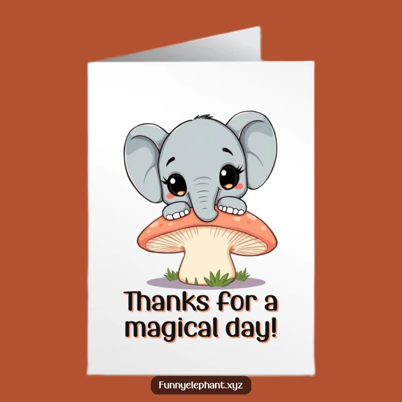 Free Printable Thank You Card: Elephant Mushroom Peek - Funny Downloadable Gratitude