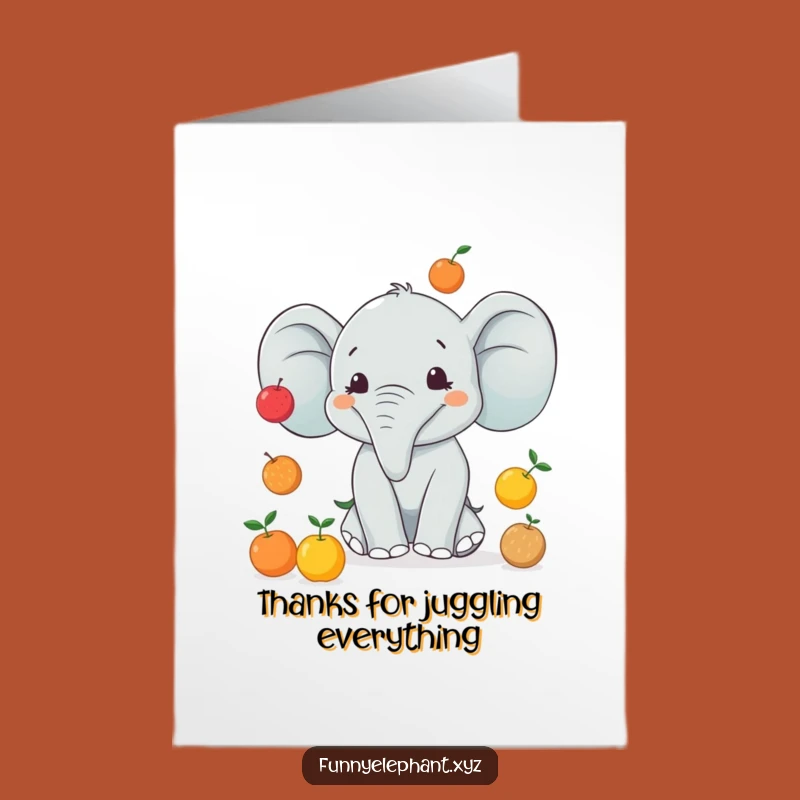 Free Printable Thank You Card: Juggling Elephant Fruits, Funny Gift