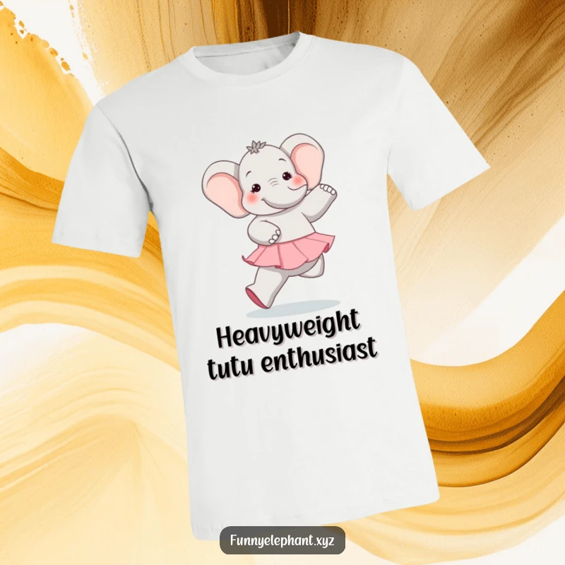 Funny elephant in a ballet tutu humorously trying to dance, big feet prominent, conveying a sense of joyful clumsiness and laughter.