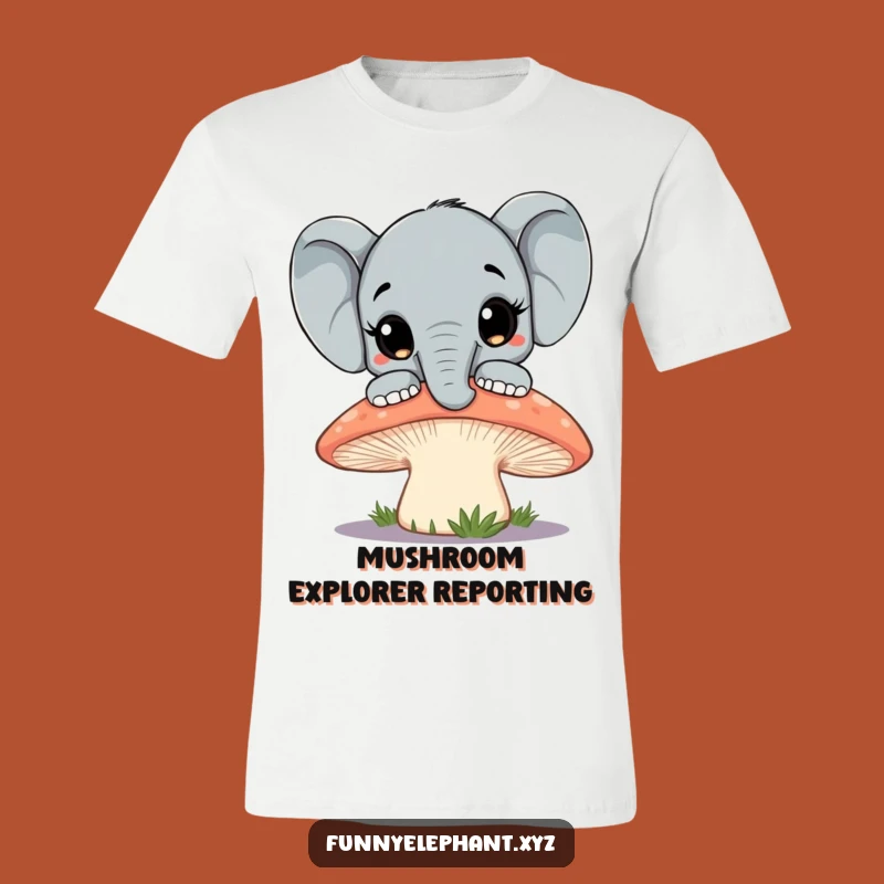 Funny Curious Elephant T-Shirt: Over The Mushroom Peek, Hilarious Nature Tee